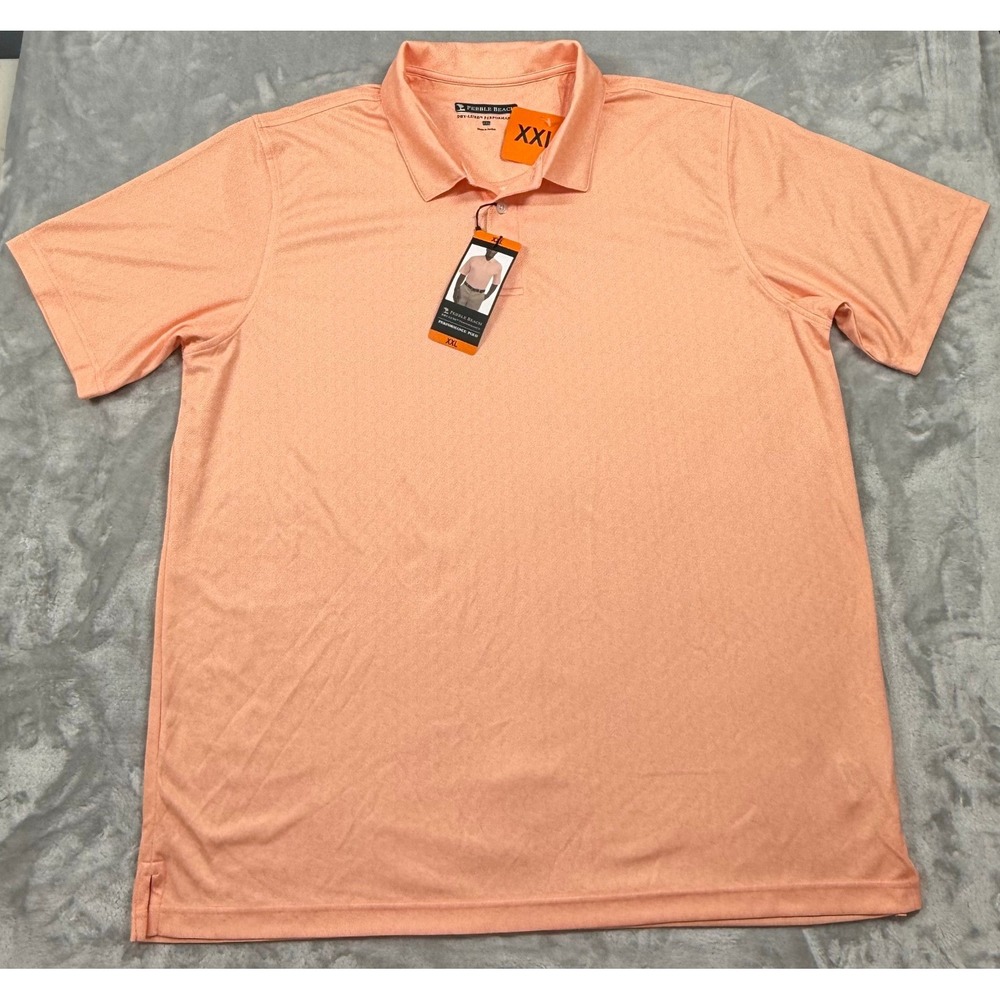 Pebble Beach Dry-Luxe Performance Polo Shirt Mens XXL Coral Orange Short Sleeve